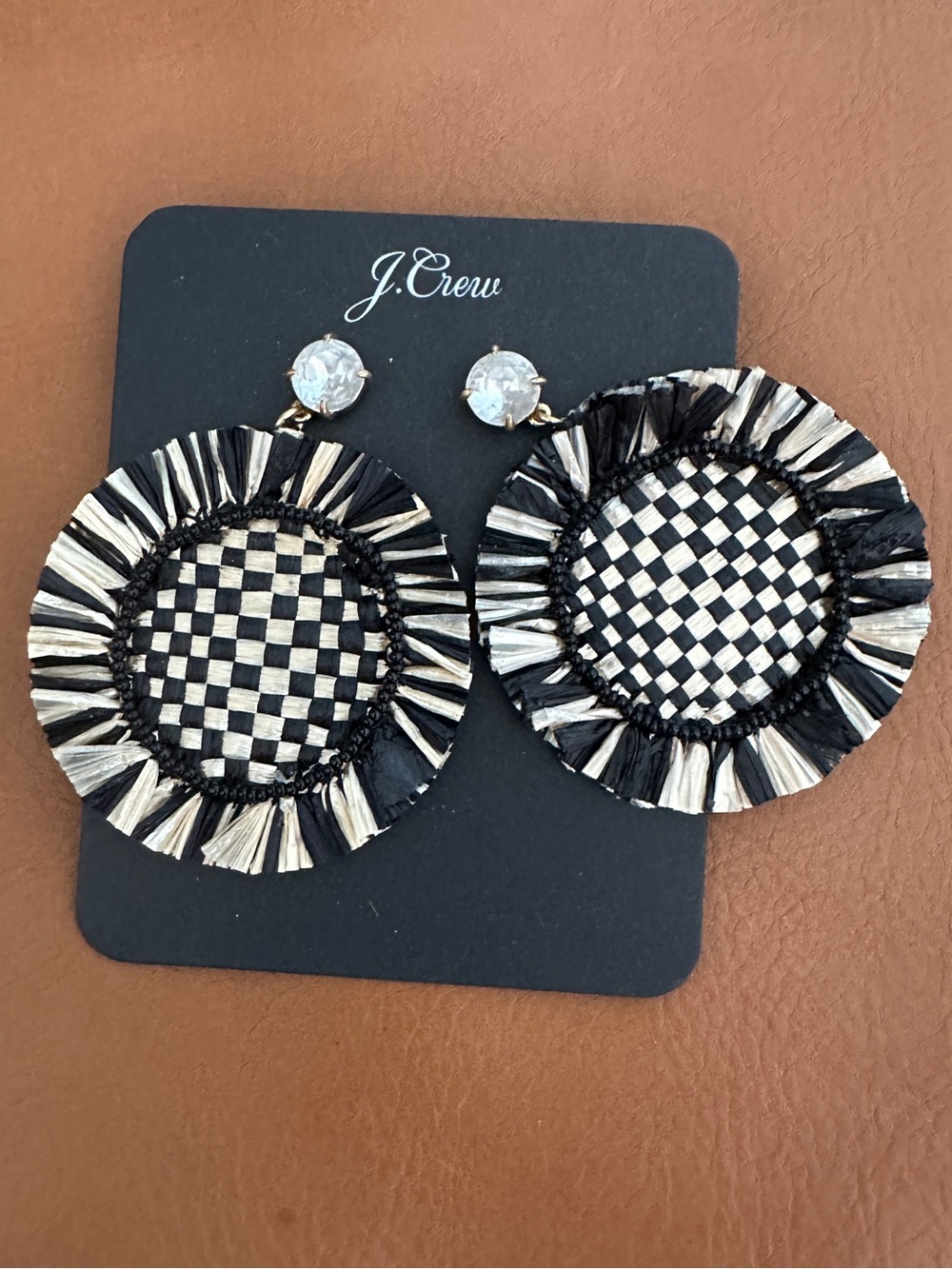 Rainbow raffia fringe disc earrings